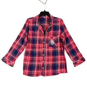 Victorias Secret Plaid Button Up Pajama‎ Top Womens Medium Red Pjs Lounge